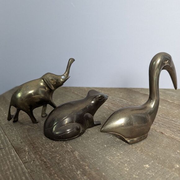 Vintage Brass animals elephant crane frog - Picture 6 of 8